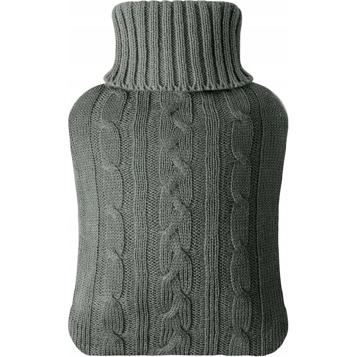 Termofor 2L cu husa din tricot, gri inchis, ideal pentru dureri