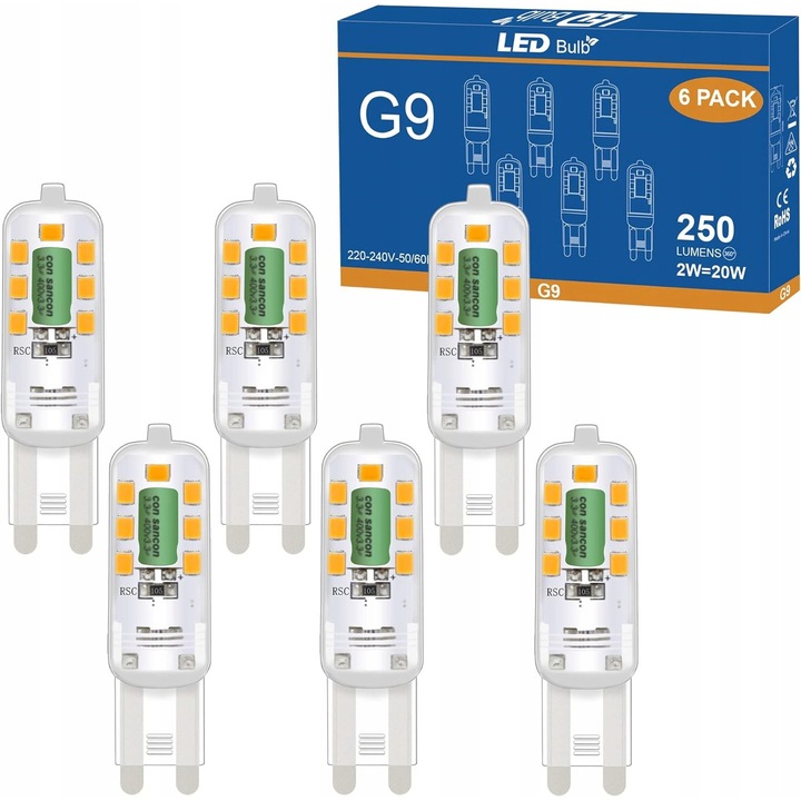 Комплект от 6 LED крушки G9 5W 3000K, топла светлина, 450lm
