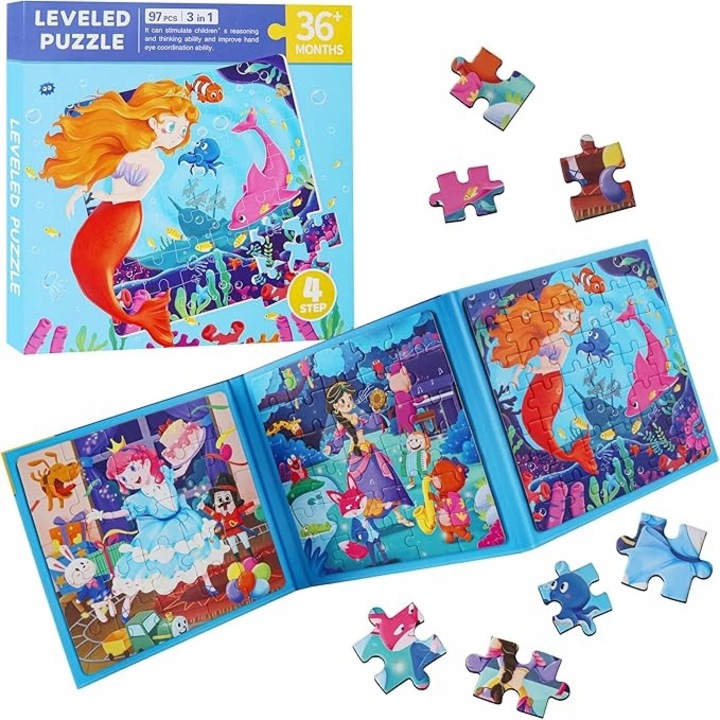 Puzzle magnetice 3 in 1 pentru copii, 25/30/42 elemente, 18x18cm, set educativ, culori delicate