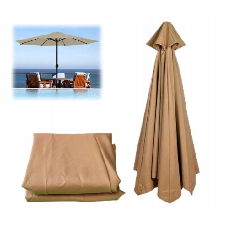 Baldachin pentru umbrela de gradina 2,7m, 8 zabrele, poliester 180D, bej