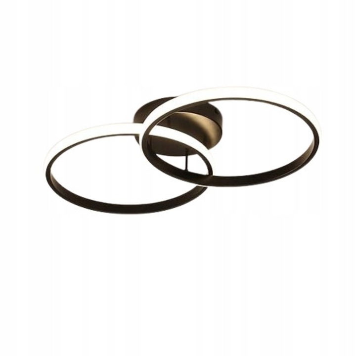 LED mennyezeti lámpa, geometrikus, 42W, fekete, 60x30x9cm, természetes világítás, 2 gyűrűs készlet