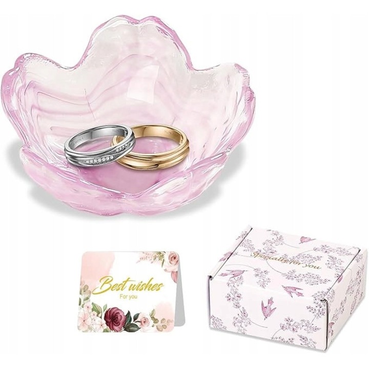 Kristály dísztálca "Arany virág", dobozos készlet, 8x3,5cm