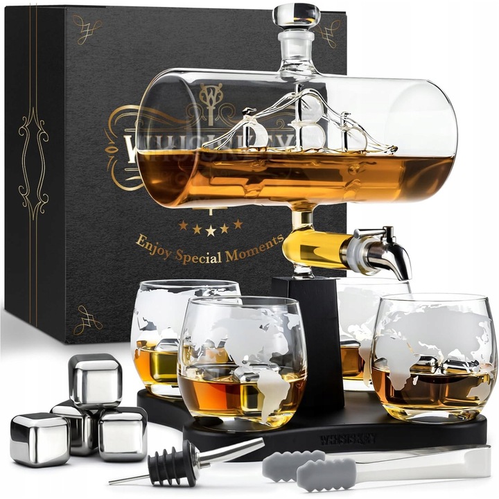 Set de whisky, CARAFA, 4 pahare, 4 pietre de racire