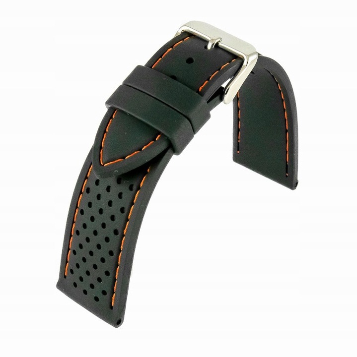 Каишка за смарт часовник, Horido, модел 0015, 20мм, черна с оранжеви шевове, дължина 165мм