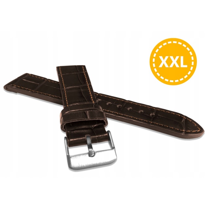 Каишка LAVVU Croco XXL, естествена кожа, 18 мм, тъмнокафява, с катарама от неръждаема стомана