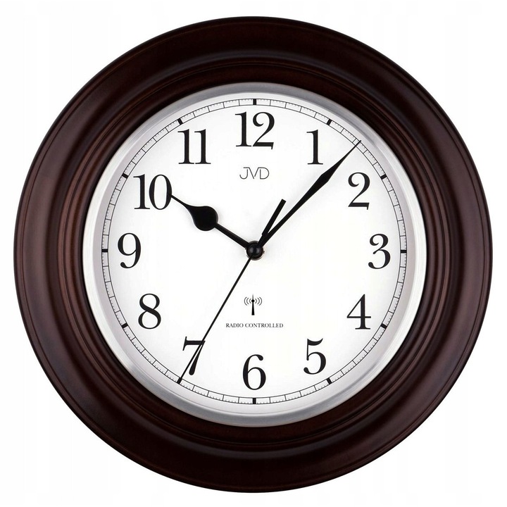Ceas de perete JVD NR27043.23, 30cm, culoare ciemny braz, mecanism cu quartz, alimentare baterie AA