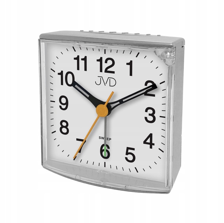 JVD SRP002.3 ébresztőóra, analóg, fehér, 69x76x38mm, ébresztő és szundi funkcióval, ezüst