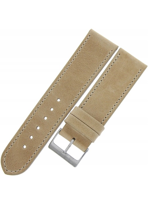 Каишка LAVVU Sport LSAUD24, 24мм, бежова, естествена кожа (top grain), сребърна катарама