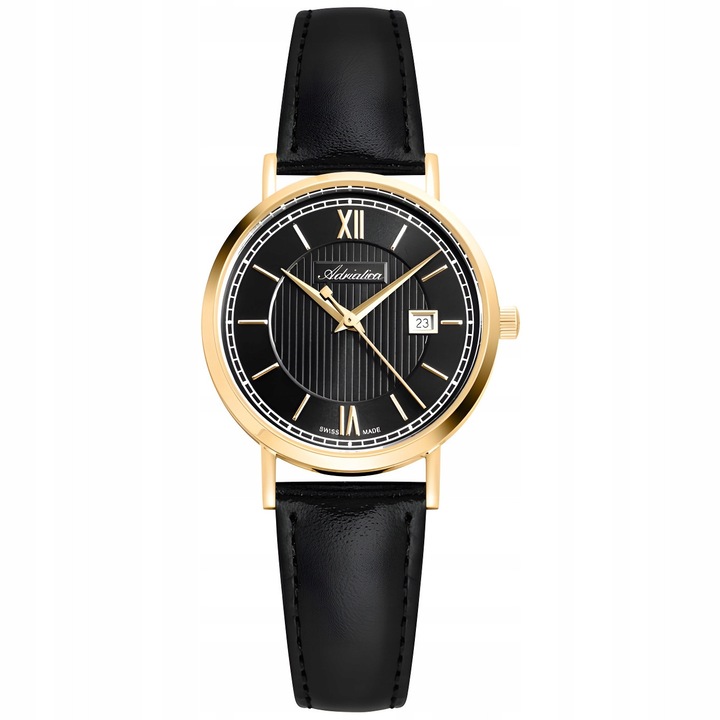 Ceas de dama Adriatica A3194.1264Q, mecanism quartz, curea din piele naturala, culoare neagra, dimensiuni 31x7mm