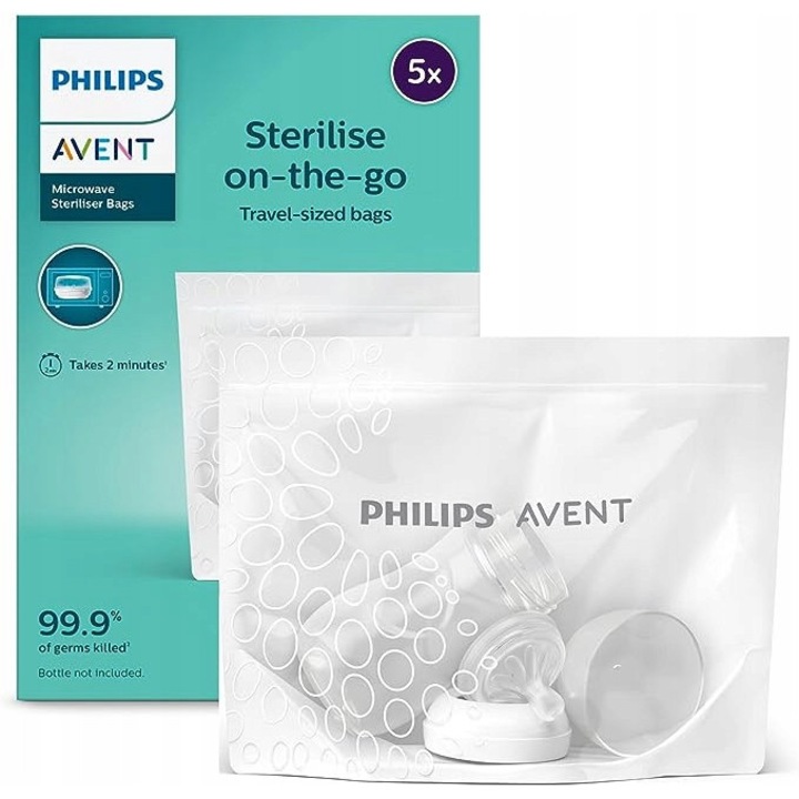 Philips Avent sterilizáló zacskó szett, mikrohullámú sütőhöz, 90 másodperc, gyors használat, utazáshoz