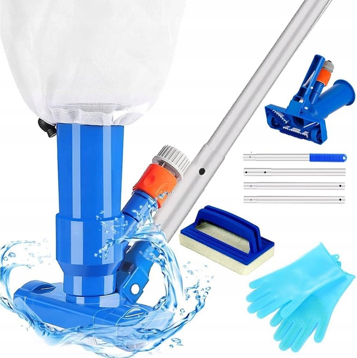 Set 4w1 pentru curatarea piscinei, aspirator, tija telescopica 120cm, plasa, sac pentru impuritati, multicolor