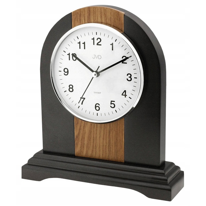 Ceas decorativ JVD, model NS21020.2, 21,6x24cm, polocircular, din lemn, culori grafit si brown