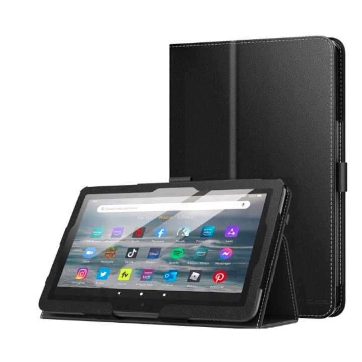 Husa tableta MoKo pentru Kindle Fire 7 (2022), neagra, cu suport pentru mana, unghiuri reglabile