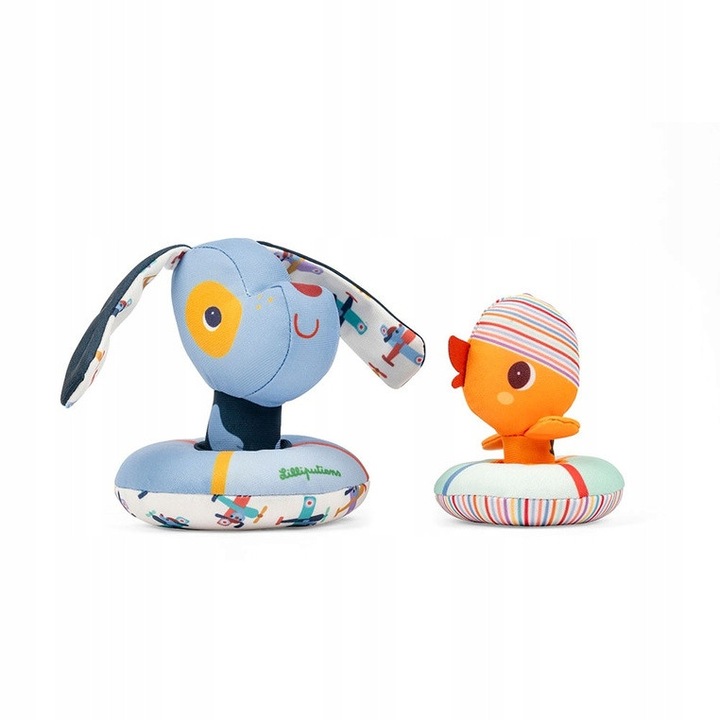 Set jucarii de baie Lilliputiens, Piesek Jules si Kaczorek Gaspard, 15x15x10cm, multicolor