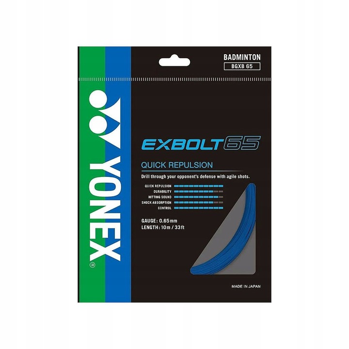 Coarda badminton Yonex Exbolt 65, 0,65 mm, 10 m, albastru