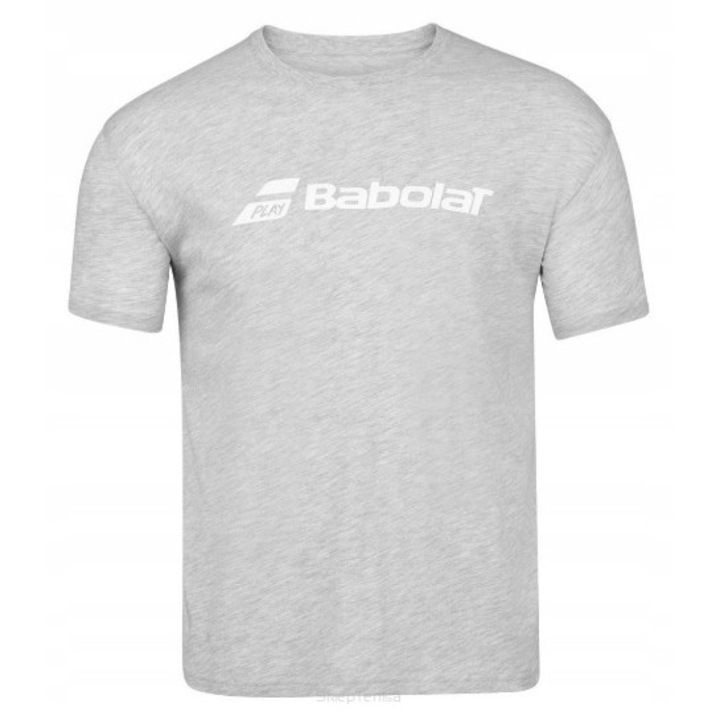 Tricou sport Babolat Exercise, gri, bumbac-poliester, croiala clasica, logo mare