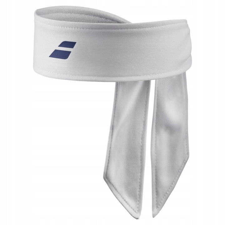 Bandana sportiva Babolat, alba cu logo albastru, 100% poliester