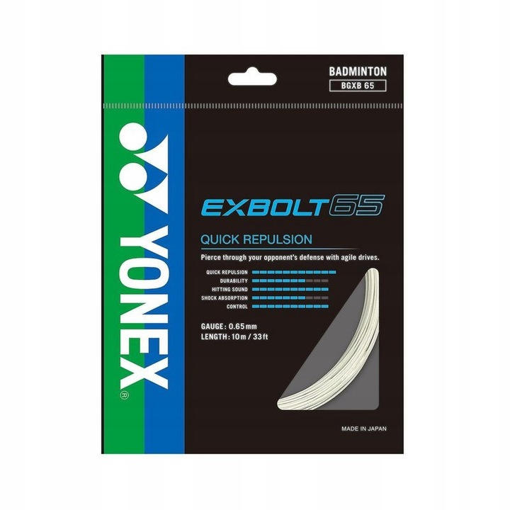 Corzi de badminton Yonex Exbolt 65, 0,65 mm, alb, 10 m