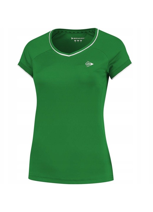 Tricou sport Dunlop Club, verde, 100% poliester, pentru tenis, cu maneci scurte, decolteu in V