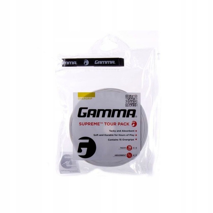 Gripuri Gamma Supreme Overgrip, alb, 0,60 mm, set de 15 bucati
