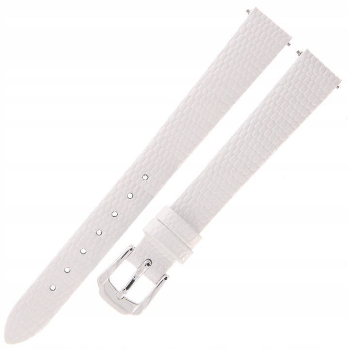 Кожена каишка Hirsch Lizardgrain, 12 мм, бяла, дължина 75 мм с катарама, 115 мм с дупки
