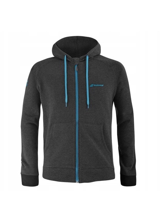 Hanorac sport Babolat Exercise Hood Jacket baieti, negru, bumbac si poliester, cu gluga ajustabila, fermoar pe toata lungimea