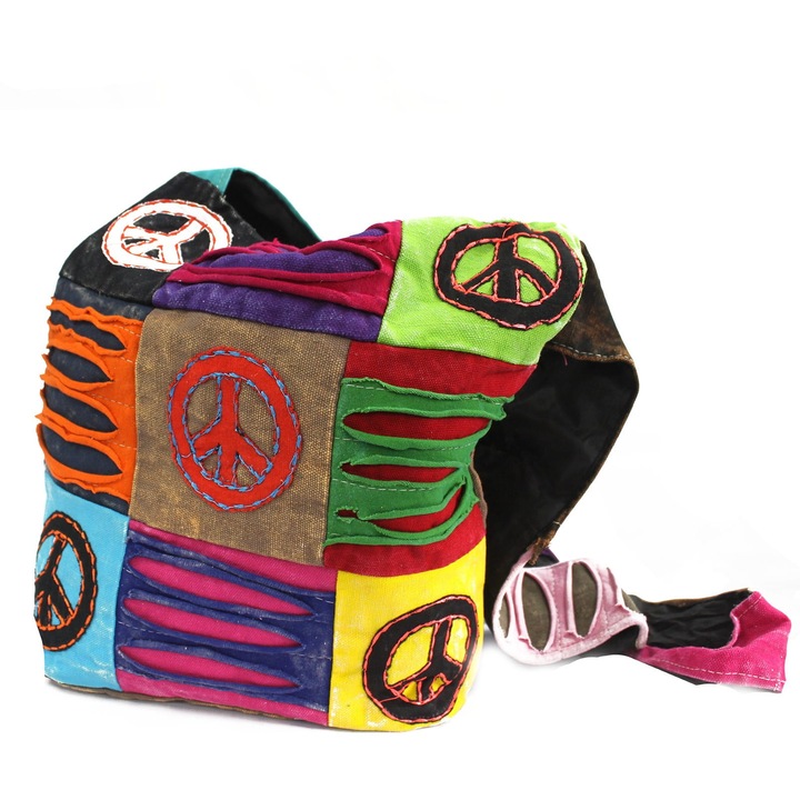 Geanta etnica pe umar, 29x28cm, bumbac, multicolor