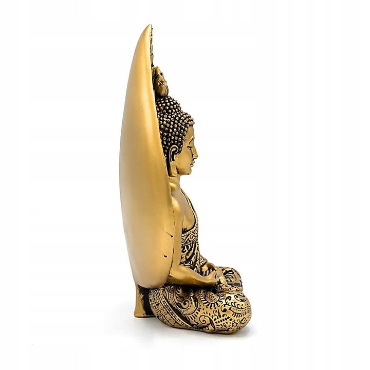 Figurina decorativa Buddha cu frunza Bodhi, 17x10x24cm, auriu