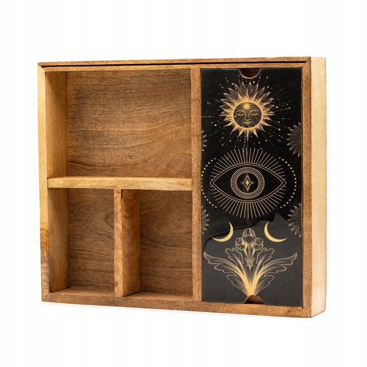 Cutie pentru carti de tarot, design negru, dimensiuni 25x15x5cm, din lemn de mango, 1 buc.