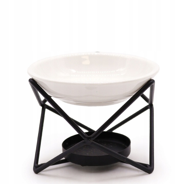 Semineu de aromaterapie, Ancient Wisdom, ceramica, metal, design geometric, alb/negru, 0,31kg