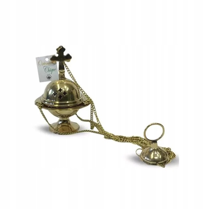 Cadelnita suspendata din alama cu cruce, Green Tree, 13x8cm, 450g