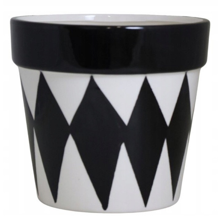 Ghiveci ceramic, alb si negru, 17,5x17,5x16 cm