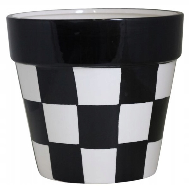 Ghiveci ceramic, alb si negru, 23x23x21,5 cm