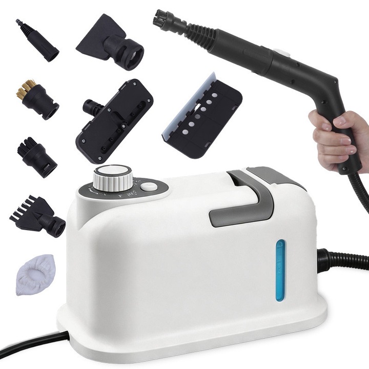 Aparat de curatat cu abur multifunctional, Aparat de spalat cu abur, 1500W, Reglare cu viteza continua, Afisaj digital, Rezervor 1750 ml, Cablu 1.75 m, Conducta 1.95 m, 10 accesorii incluse