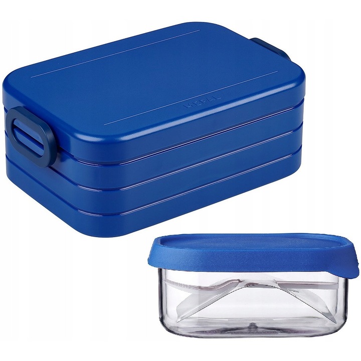 Mepal BENTO Midi ételtartó doboz 900ml, Vivid Blue, rekesszel, Fruit Box 250ml szettel