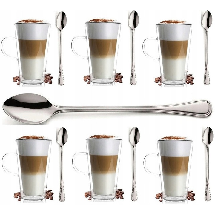 Set 6 Cani Vialli Design Amo 320 ml cu Doua Perete, Multicolor, 6 Lingurite 20 cm