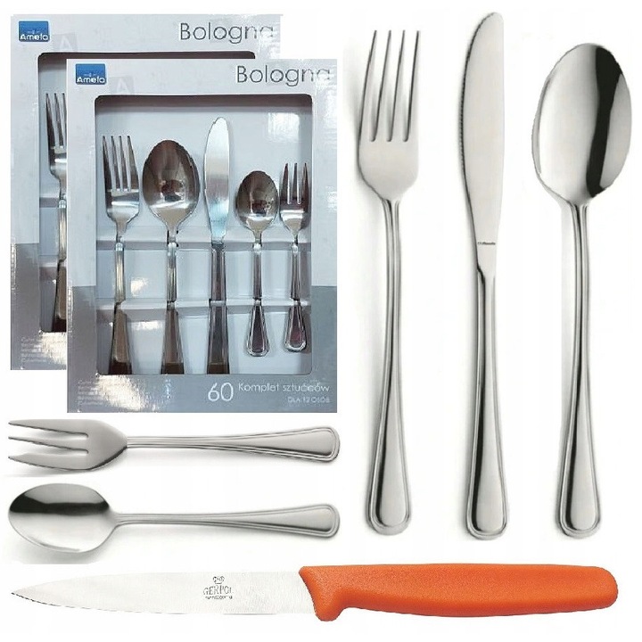 Set tacamuri Amefa Bologna 120 piese pentru 24 persoane, inox, cu furculite pentru prajituri, spalabil in masina de spalat vase