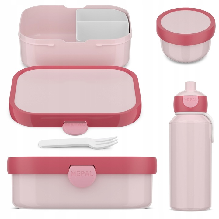Mepal Campus szett - uzsonnás doboz, gyümölcstartó, Cool Pink kulacs, 750ml, 400ml, 18x13x6cm, 6,4x18,4cm
