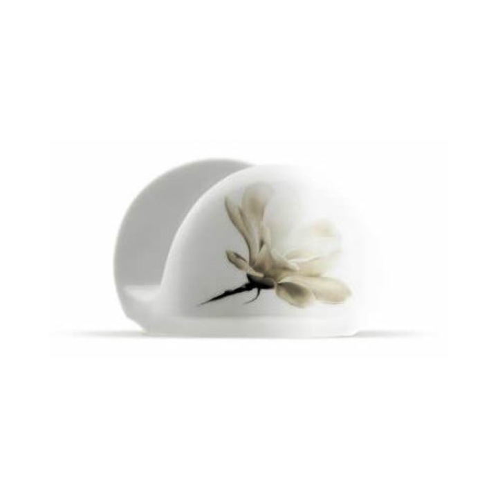 Suport servetele, Lubiana, Magnolia 6474, alb cu motiv magnolie, 10x15cm