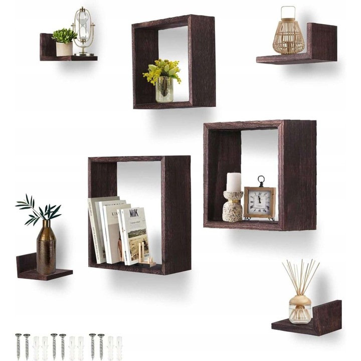 Set rafturi suspendate, 7 elemente, 30x26x20,5cm, lemn