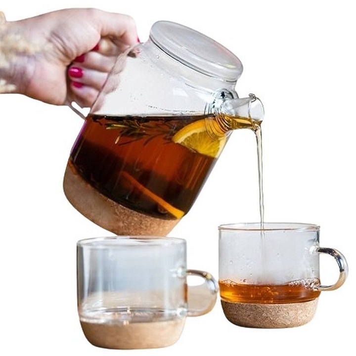 Vialli Design Villago kávé- és teáskészlet, 3 darab, 800 ml + 2 x 250 ml, üveg parafa részletekkel