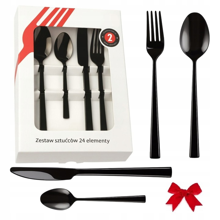 Set tacamuri 24 piese, KULIG, Piano Shiny Black, inox 18/0, pentru 6 persoane