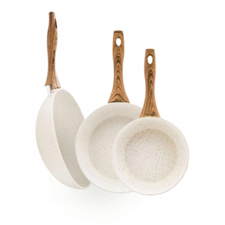 Комплект тигани Ambition Nature 20, 24 см + Уок 26 см, кремав, алуминий, незалепващ