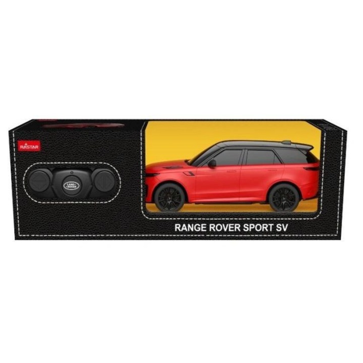 Mașină cu telecomandă Rastar Range Rover Sport SV roșie, scară 1:24, dimensiuni 20.4x9.2x7.4cm, 2WD
