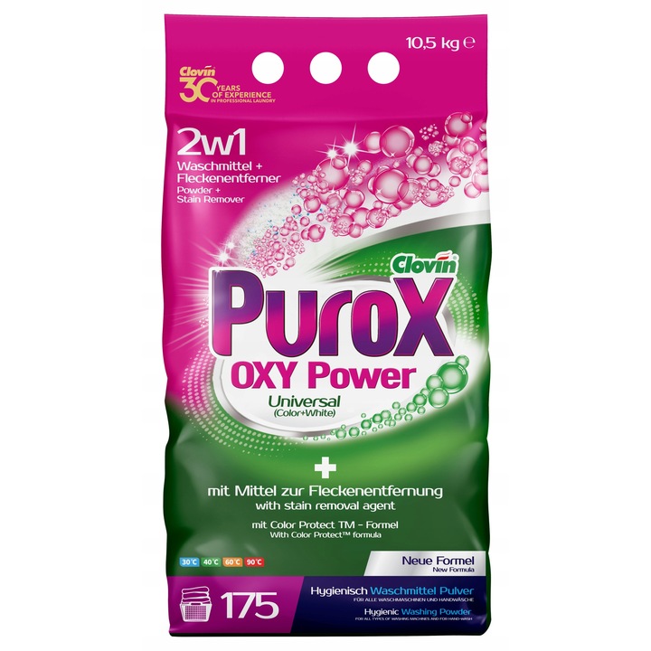 Detergent rufe Purox OXY Power Universal 10,5 kg, pentru rufe colorate si albe, eficient impotriva petelor