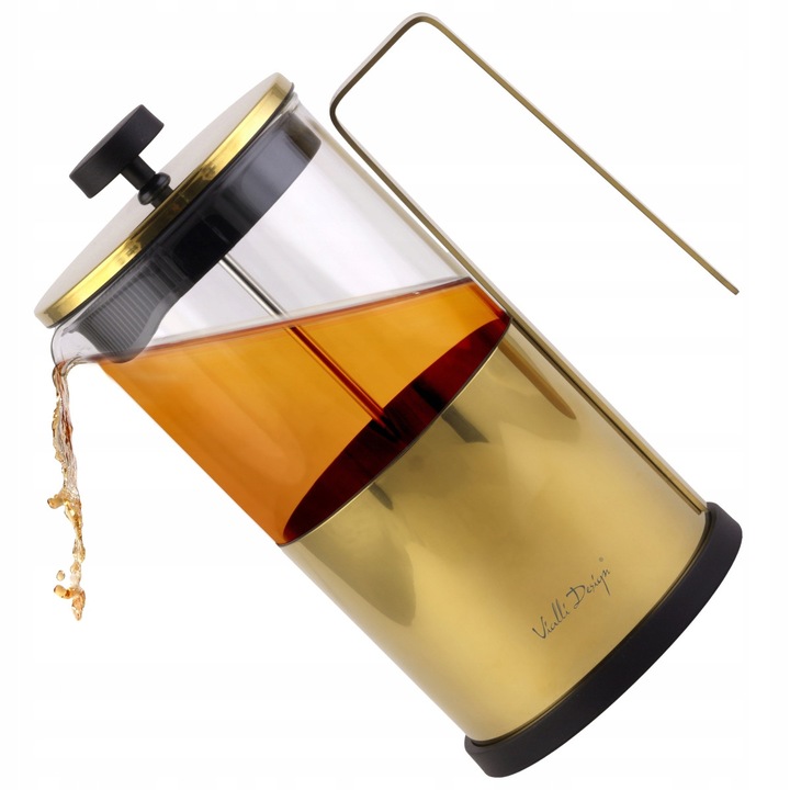 Diamante kávé- és teafőző, Vialli Design, 1000 ml, boroszilikát üveg, arany, 21,5x14,8x10,2 cm