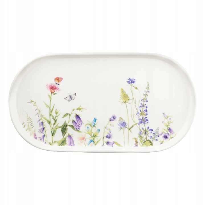 Platou oval, Villa Italia, Viola, flori colorate, 30x15,5cm, portelan