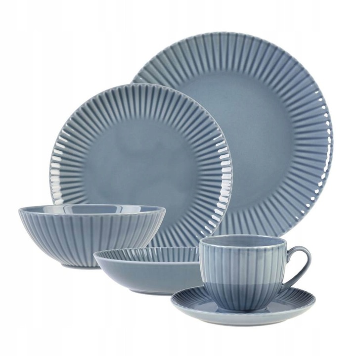 Daisy porcelán étkészlet, 30 darabos, 6 személyes, szürke, tányérokat és csészéket tartalmaz