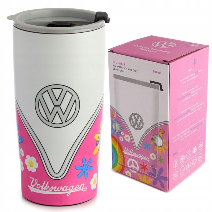 Термос 500 ml Volkswagen T1 Summer Love, жълт, 17x9x8.5cm, с херметичен капак