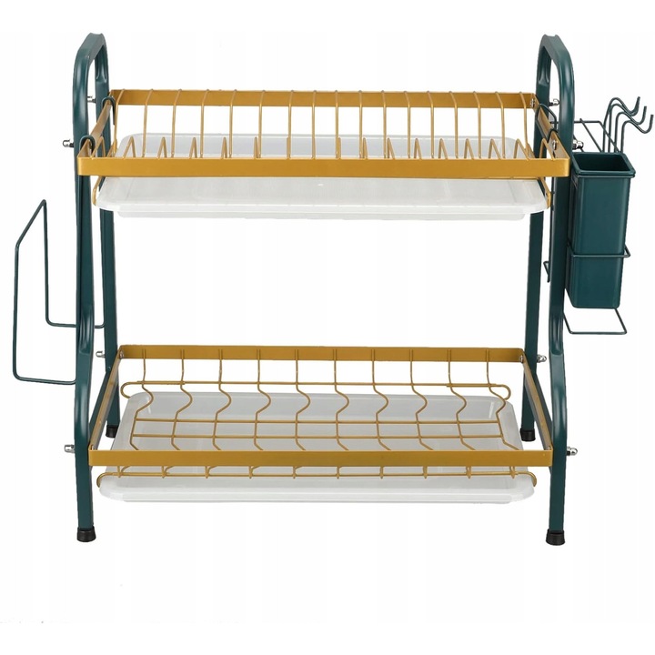 Stojak Ociekacz Do Naczyn 2-poziomowy, cu taca ociekowa, suport pentru cupe, negru